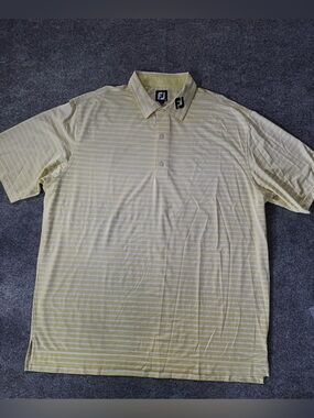 FootJoy FJ Men's Golf Polo Tour  Edition Yellow White Striped‎ Short Sleeve 2XL